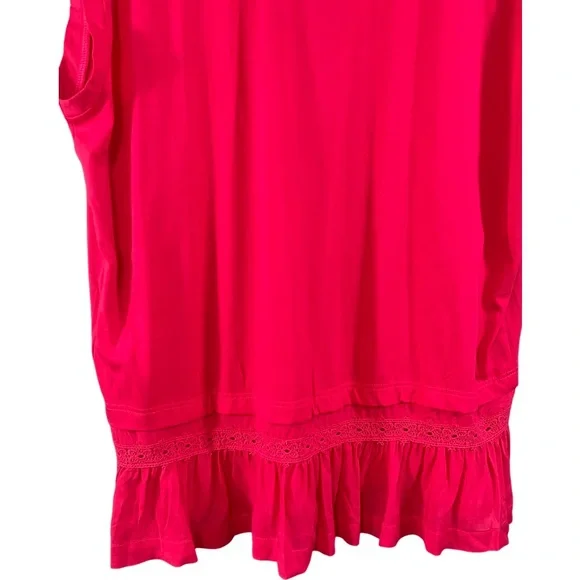 Anthropologie Tiny Ruffled Tank Top Tunic Tee Eyelet Lace Trim Pink Rose Size XL - Picture 7 of 8